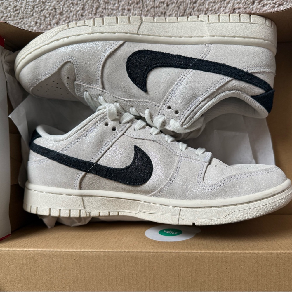 Nike Dunk Low SHIMMER! Cream and Black Sneakers. So cute!!!
